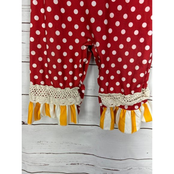 Sunflower Red White Polka Dots Size Small 2T Lace One Piece Romper - Picture 5 of 8